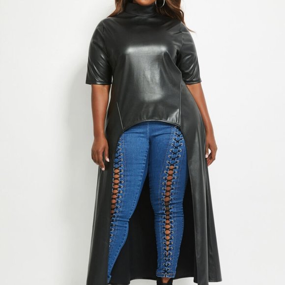 Ashley Stewart Tops - 18/20 2X AS black LEATHER DUSTER Top tunic dress